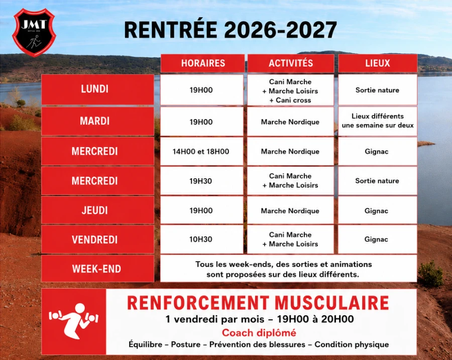 Planning des séances Je Marche Toujours 2025-2026